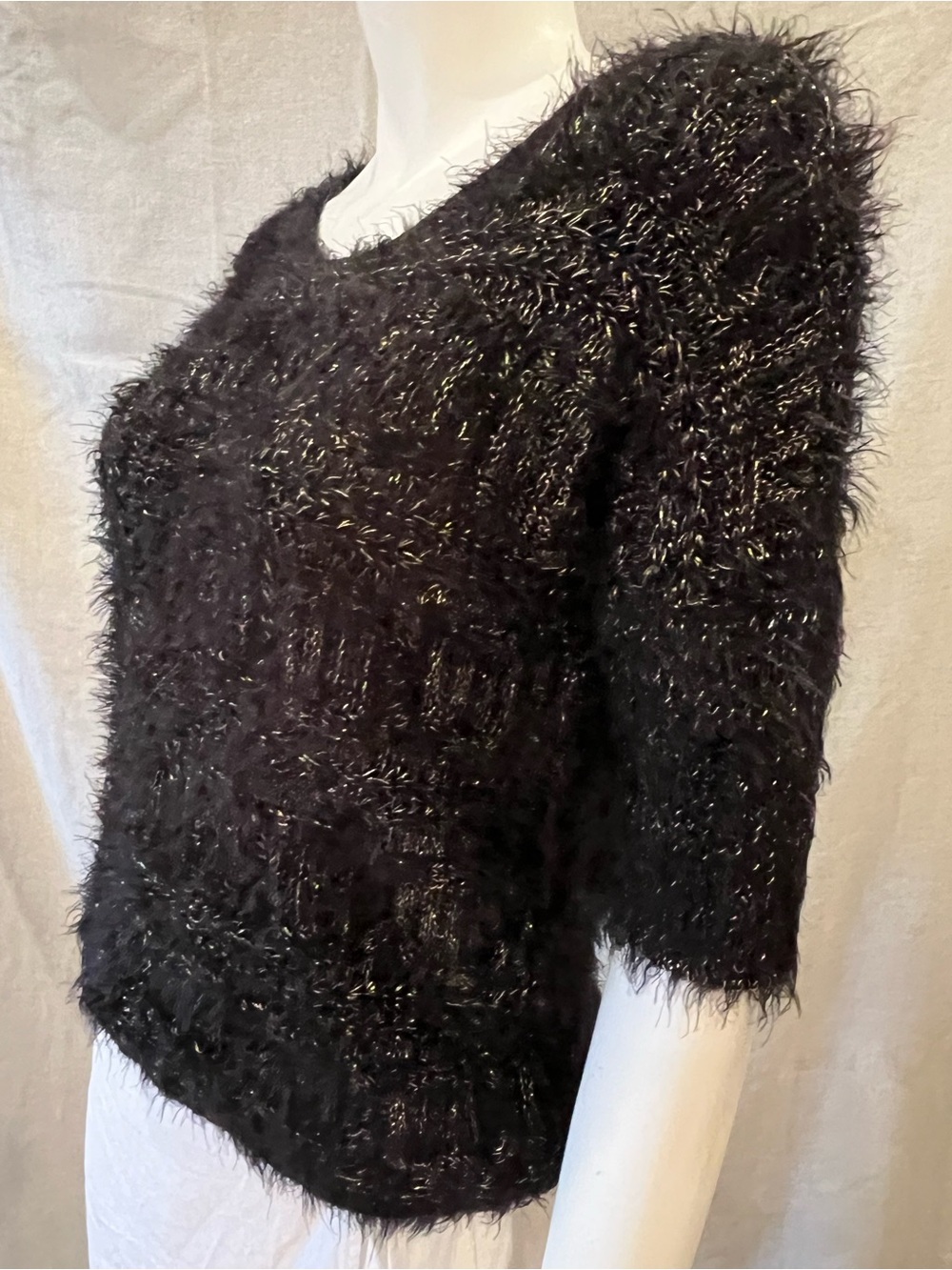 INC International Concepts Black Metallic Fuzzy Pullover